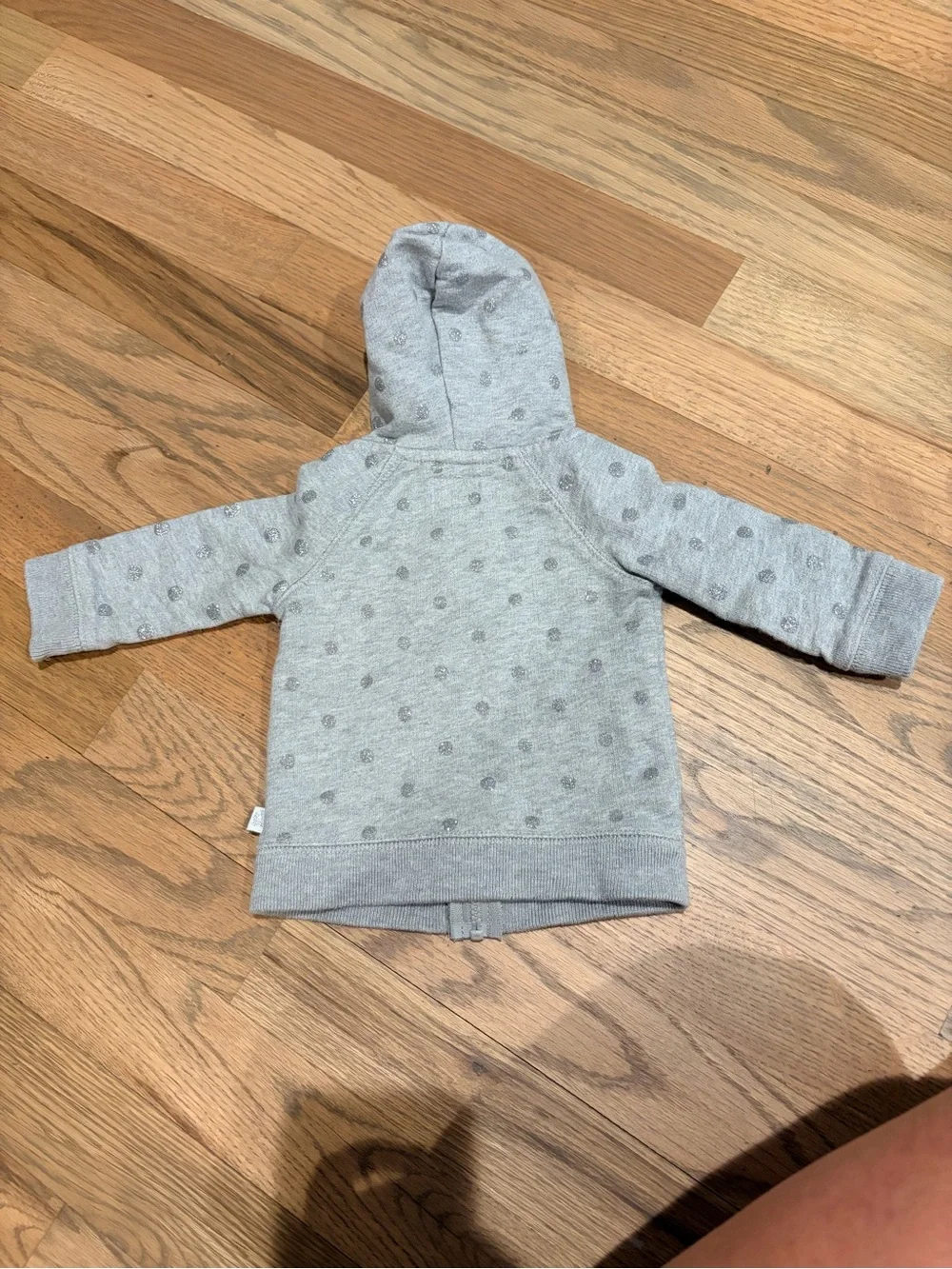 Baby Bigosh little girls gray zip up hoodie, sparkly silver polka dots
